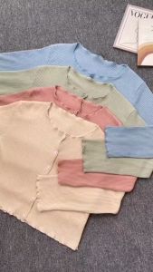 Cardigan Crop Rajut Wafer Wanita Lengan Panjang - Crop Top Cardigan Waffle Kancing Depan
