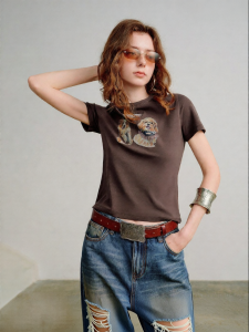 Toyouth | Cool Lyocell Cotton Short Sleeve T-shirt Female Dog Print