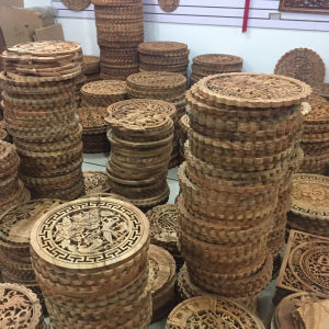 Wood Carved Pendant Camphor Solid Wood Living Room Chinese Style round Antique Fu Character Entrance Wall Hanging Decorative Carving Crafts