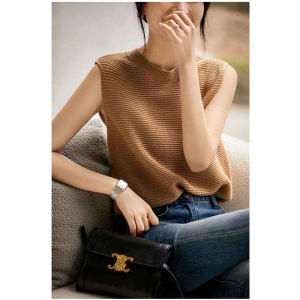 เสื้อกั๊กถักขนสัตว์คอตั้งสไตล์ฝรั่งเศสย้อนยุคสำหรับผู้หญิงในฤดูร้อน เสื้อคลุมแบบบางหลวมๆ ทรงเข้ารูป แขนกุด ปกติ