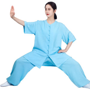 New Cotton Linen Tai Chi Practice Uniform Short Sleeve Womens Clothing Thin Tai Chi Suit Cotton Silk Summer Linen Style