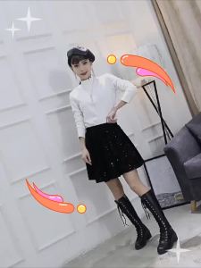 Velvet Sequined Fluffy High-Waist Autumn and Winter Dancing Fashion Skirt