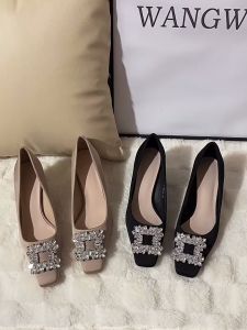 Black Rhinestone Heels  2 inches Block Heels Square Toe for Women shoes Work/Party Formal Shoes