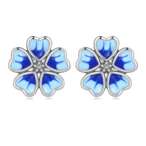 BAMOER ต่างหูเงินแท้925รูปดอกไม้สีน้ำเงินสำหรับผู้หญิงของขวัญเครื่องประดับแฟชั่น SCE1513