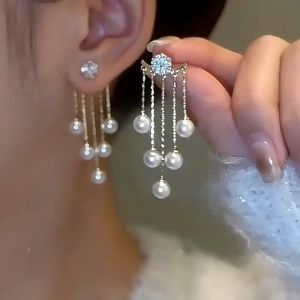 【Pharaoh🎀COD】Premium Mutiara Rumbai Wanita Anting Temperamen Anting Masuk Anting Lux