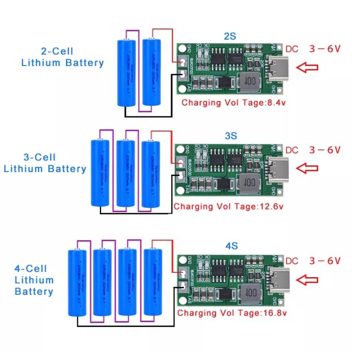 2S 3S 4S 3 6V Multi Cell Type C Li ion Lithuim 18650 Battery Charging 8 