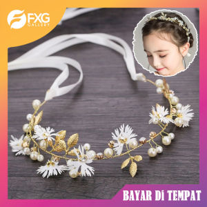 FXG Bando Mahkota Anak Perempuan Bondu Cantik Crown Wanita Korea Bunga Mutiara MHT04