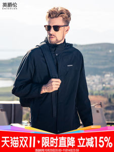Enjeolon Mens Outdoor Climbing Jacket Windproof Waterproof Hooded Autumn Winter Coat Standard Fit Fashion Urban Style Polyester Fiber
