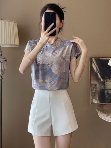 SUYE | Summer Thin Chinese Style Fashion Short Sleeve Top and Shorts Set
