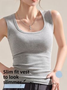 miiow | Pure Cotton Strap Vest Womens Summer White Hot Girl Wide Shoulder Square Collar Anti-Light Base Layer Top Cat Person MiiOW