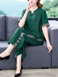 New Fashionable Stylish Cotton Linen Wide Leg Pants Suit