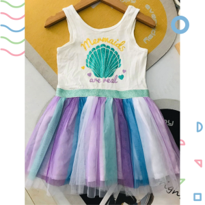 Đầm voan bé gái sắc màu tutu 2-8 tuổi YAMP sát nách in cầu vồng pony mermaid đầm xuất dư bé gái váy đầm trẻ em mùa hè