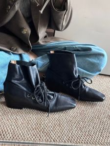 CAIZINI | Leather Retro Square Toe Lace-up Short Boot