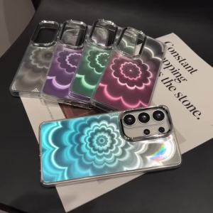 Shiny Holographic Flower Gradient Color Pattern Case For Samsung S26 Ultra S26 + Galaxy S25 Edge S24 FE S23 S22 Protective Cover