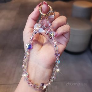 Crystalline Butterfly Short Mobile Phone Chain Pendant Four Leaf Clover Beaded Handheld Durable Digital Accessory Jewelry