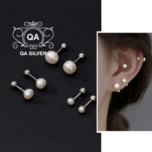 Khuyên tai bạc 925 nữ tròn bông ngọc trai nhân tạo chốt bi vặn S925 PEARL QA SILVER Earrings EA230905