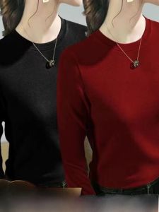 ผู้หญิง สลิมฟิต เสื้อคอกลมฐานกํามะหยี่ ผ้าขนแกะ แขนยาวสีทึบสไตล์เดินทางสบาย โพลีเอสเตอร์ เสื้อยืดไฟเบอร์