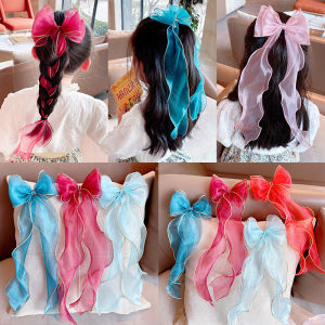 INS Style Big Bow Knotted Hair Clip Chiffon Ribbon Bowknot Braided Hair Ponytail Korean Girls Bow Hair Accessories