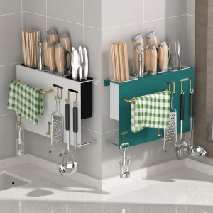Stainless Steel Wall-Mounted No-Drilling Knife and Chopsticks Holder