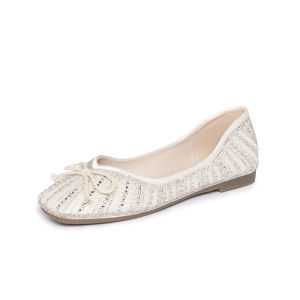 Reemoor | Bridal Rhinestone and Pearl Bow Decorated Low-cut Flats