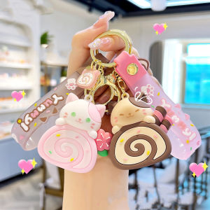 Cat cake roll cartoon keychain cute doll car keychain backpack pendant small gift