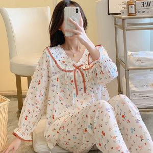 Long Sleeves Poplin Pajamas Female Spring and Autumn Fresh Thin Air Conditioning Room Homewear Japanese Style Florals Student Bourette Suit