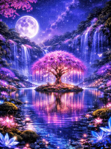 Huacan Full Square Round Diamond Painting Moon Mountain Waterfalls Diamond Mosaic Landscape Picture Of Rhinestones New Arrivals