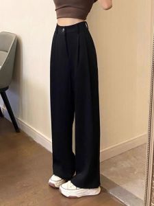 plus Size Womens Casual Wide Leg Pants High Waist Trousers for Plump Girls Autumn Fashion Polyester Fiber Straight Cut