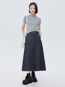 กระโปรงยีนส์ทรงเอเข้ารูปเอวสูง ทรงสั้น ปิดด้วยซิป กระเป๋าช่องทางเดียว สำหรับผู้หญิง ฤดูใบไม้ร่วง 2024 สีน้ำเงินอ่อน