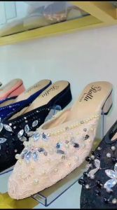 Sandal Hak Tahu 3cm Payet Jasmine Series/High Heels/Heels Wanita/Wedges/Sendal Payet Cantik