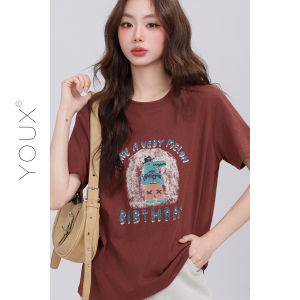 YOUXIANG | Áo Thun In Hình Vintage Phong Cách Đa Dụng Ôm Sát