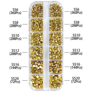 12 Grids Mixed Size Rhinestones Gold Bottom Non-Hotfix Glitter Glass Multi Size Nail Art Crystal For Clothes Decoration Parts