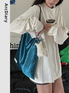 Original Denim Blue Silk Canvas Shoulder Bag Versatile Solid Color Commuter ArcDiary Leisure Tote Bag for All Seasons