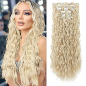 Clip In Hair Extensions 16 CLips 22 Inch Long Water Wave Hair Extension For Women Full Head Synthetic Hair Extensions Hairpieces