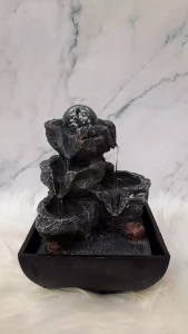 Cascading Rock Indoor Water Fountain with LED Crystal Sphere