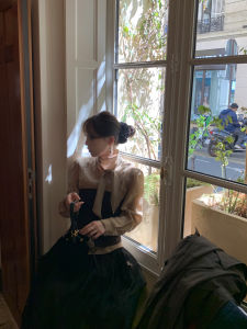 Elegant Long Sleeve Shirt with Drifting Bow Le Lalin Silk-Like Rayon Womens Fashion Gentle Style Loose Fit Breathable Skin-Friendly