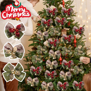 10Pcs Mini Christmas Bell Bow Xmas Tree Bowknot Pendant DIY Garland Wreath Ornaments Home Party Decoration Props