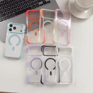 Simple Fashion Transparent For MagSafe Magnetic Phone Case For iPhone 17 16 15 14 13 Pro Max Four Corner Airbag Shockproof Cover