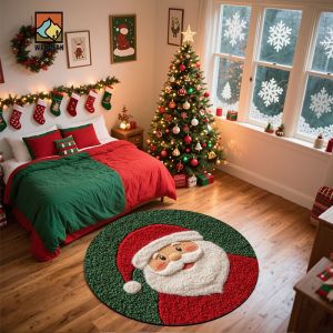 Thảm Tròn In Hình Ông Già Noel VIKAMA Thảm Chống Trượt Cho Phòng Khách Phòng Ngủ Phòng Tắm Phòng Trẻ Em - Trang Trí Nhà Trong Nhà