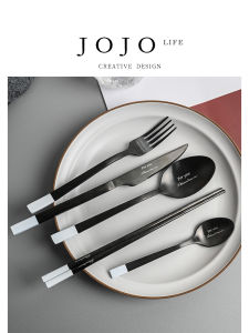 Nordic Black And White Splicing Western Dining Utensils JOJOS L PD Stripes Home Use Dinnerware Set Fork Spoon Chopstick
