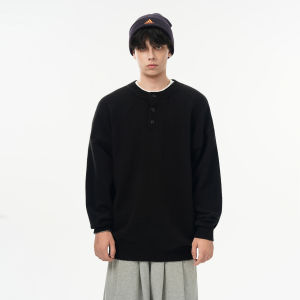 Áo Sơ Mi Nam Henley Form Rộng Phong Cách Retro