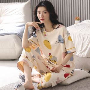 Miiow | Pure Cotton Womens Sleepwear Set With Chest Pad Short Sleeve Seven-Piece Pants Summer New Plus Size Home Clothes Ensemble