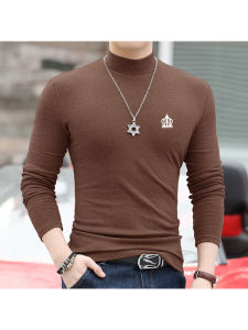 Trendy Fashion Dralon Brushed Half Turtleneck Warm Long Sleeve T-shirt Mens Fall and Winter Plus Size Double-Sided Velvet Bottoming Shirt Tops