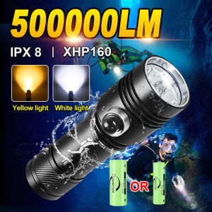 500000LM Powerful Professional Diving Flashlight Yellow Light/White Light Scuba Diving Torch IPX8 LED Lantern Underwater Lamps