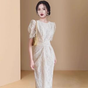 Stylish New Summer High-end Lace Dress Apricot