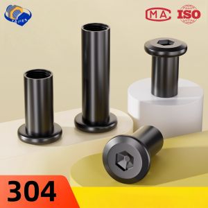 SS Barrel Nuts Connector Coupling Nut Hex Socket Flat Head Bolts A2-304 Black Stainless Steel M4 M5 M6 For Furniture DIY