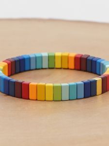 Roxanne RA Enamel Baking Paint Rainbow Multi-Color Small Bracelet INS Versatile Stackable Style Bohemian Couple Jewelry