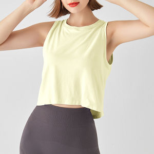 Womens Fitness Sleeveless Top Breathable Quick Dry Loose Yoga Sport Vest Short Length Outdoor Dance Gymnastics Training Top