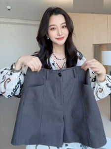 Quần Short Chữ a Cạp Cao Màu Xám Cỡ Lớn Cho Nữ Mùa Hè 2025 Dáng Quả Lê Quần Dài Đến Bắp Chân Rộng Rãi Thoải Mái Đa Năng