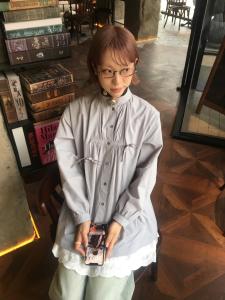 Retro Wood Grain round Neck Pleated Drawstring Loose Long Sleeve Shirt Women Spring Thinming Atmosphere Korean Style Commute